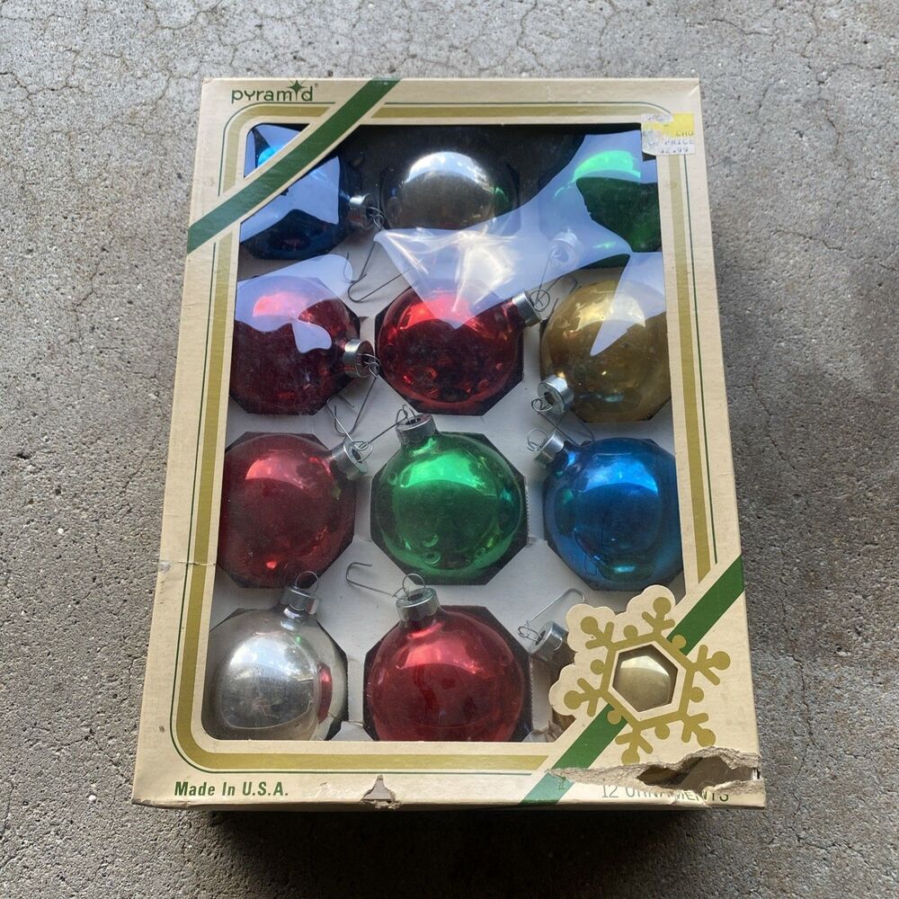 Vintage Pyramid Unbreakable Ornaments Christmas Jumbo Assortment Set of 12